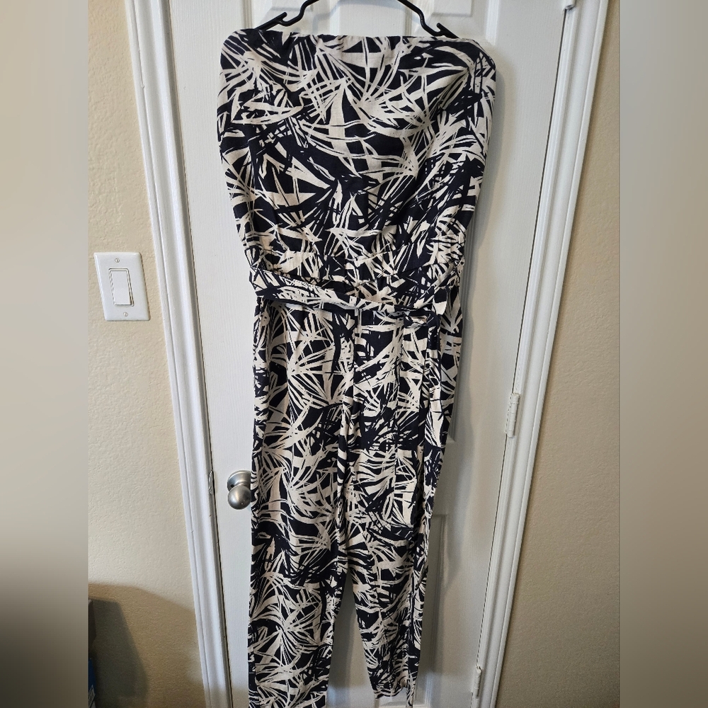 LOFT Black and White Wide-Leg Jumpsuit with Belt